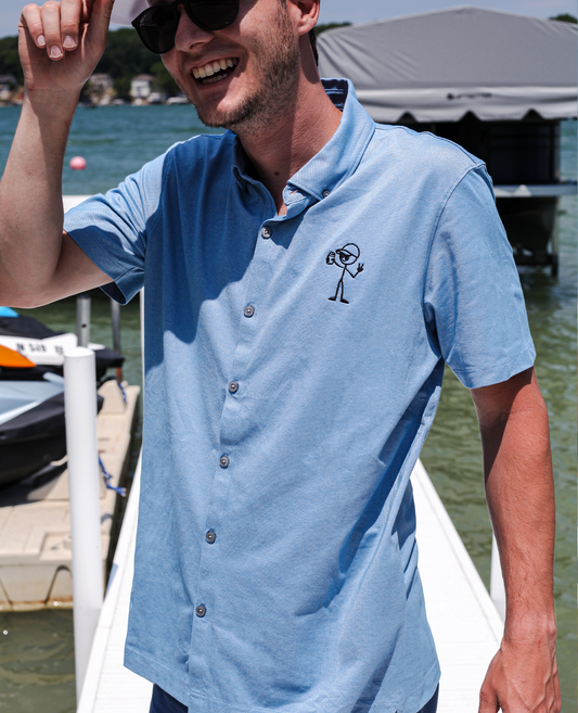 Polo Button Down | Heather Blue